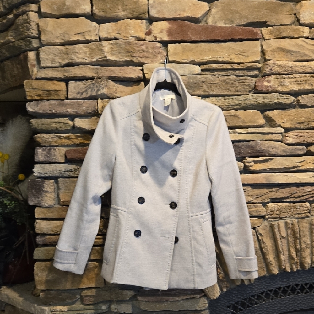 H&M Women's Light Gray Double-Breasted Pea Coat